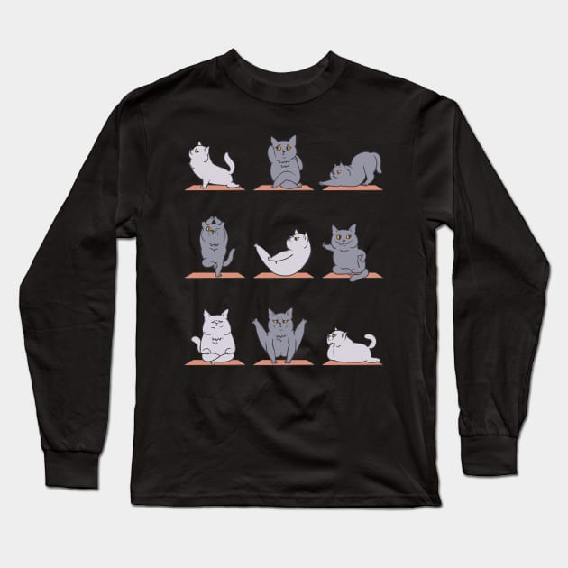 British Shorthair Cat Yoga Long Sleeve T-Shirt by huebucket